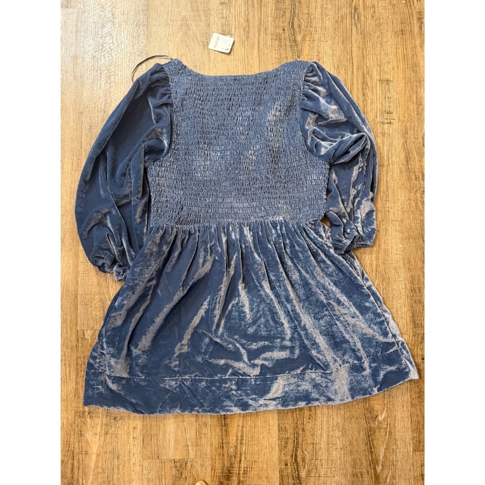 Free People Blue Velvet Smocked Mini Dress OB12138008 Size M NWT - Picture 6 of 8